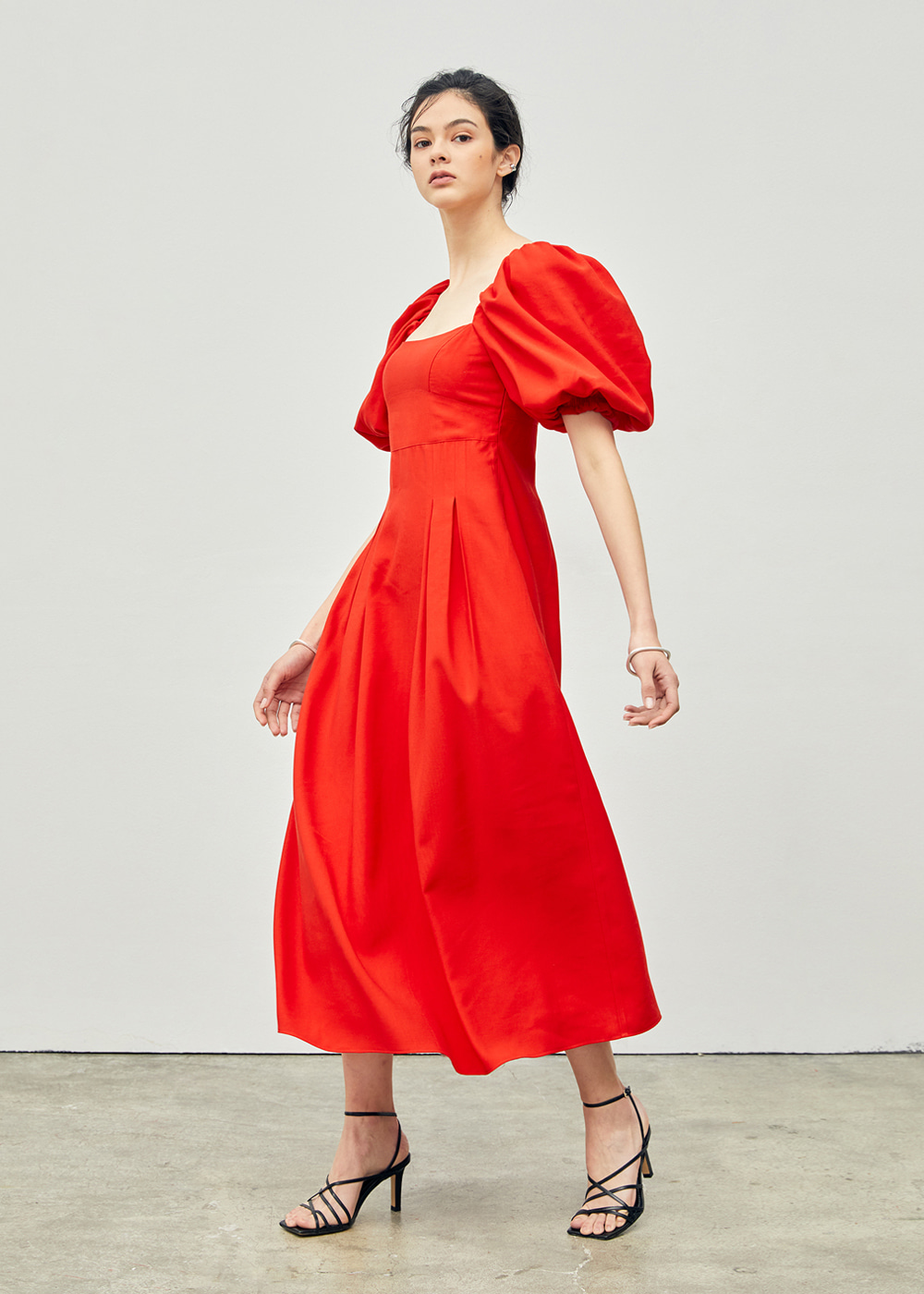 Stitched Puff Sleeve Maxi Dress Red