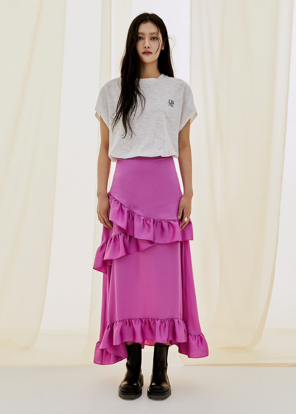 Tiered Shirring Maxi Skirt - Magenta